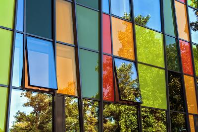 Colorful glass facade